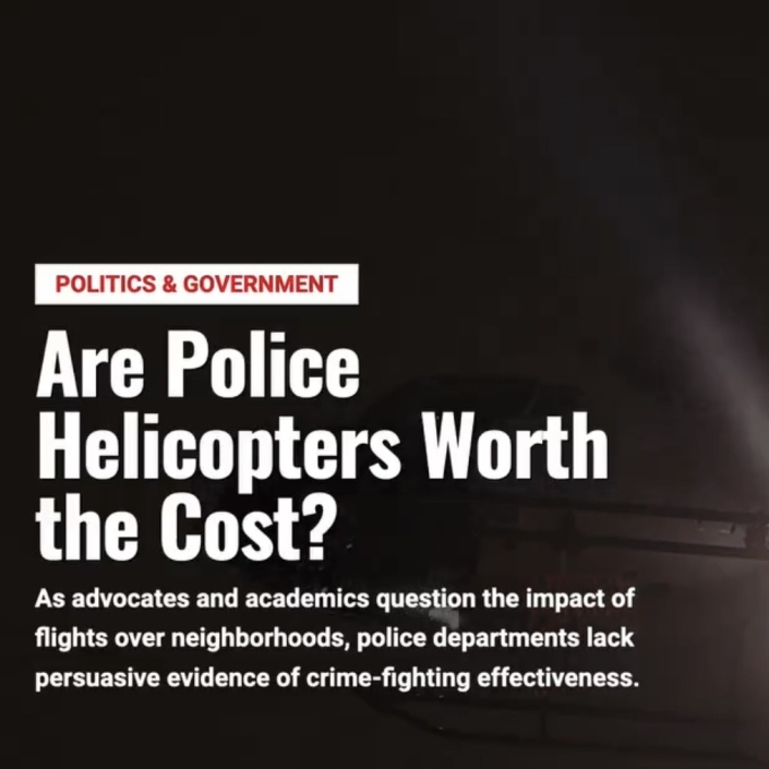 Faded image of a police helicopter with text "Are police helicopters worth the cost?"